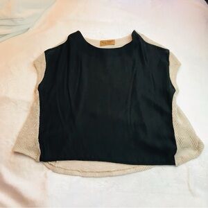 Karen Zambos Vintage Couture Blouse Shirt Knit Sheer Black Beige Large *Flaw*